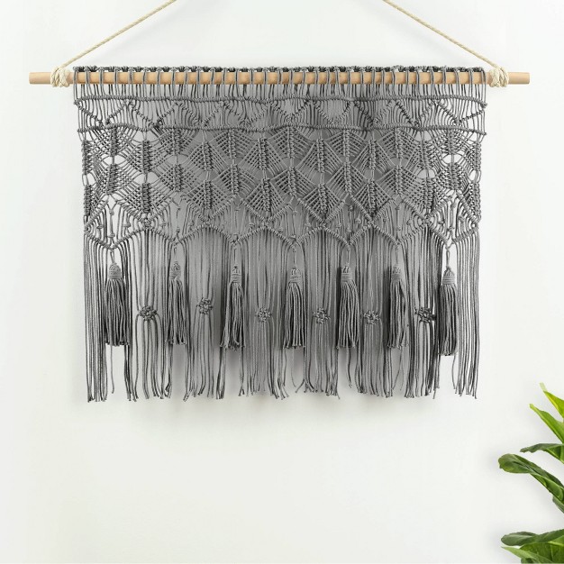 Boho Macrame Tassel Cotton Window Valance Gray Lush D cor