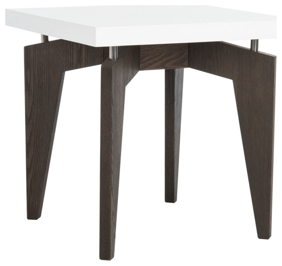 Jaxtyn Retro Lacquer Floating Top Lacquer End Table White/Dark Brown   Midcentury   Side Tables And End Tables   by AED Luxury Home Decor  Houzz