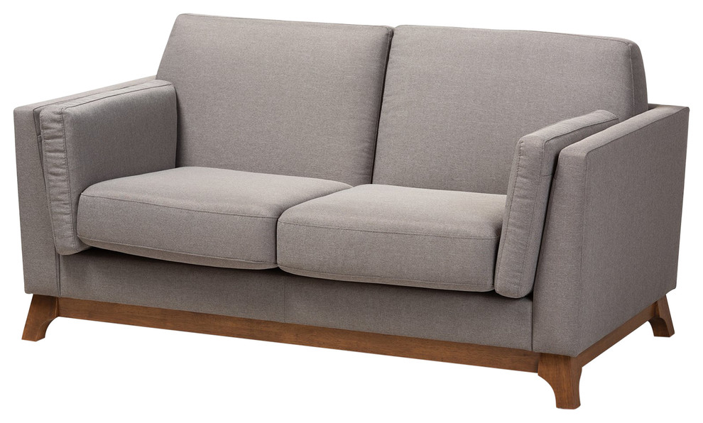 Lion Mid Century Modern Gray Fabric Walnut Wood 2 Seater Loveseat   Midcentury   Loveseats   by Baxton Studio  Houzz