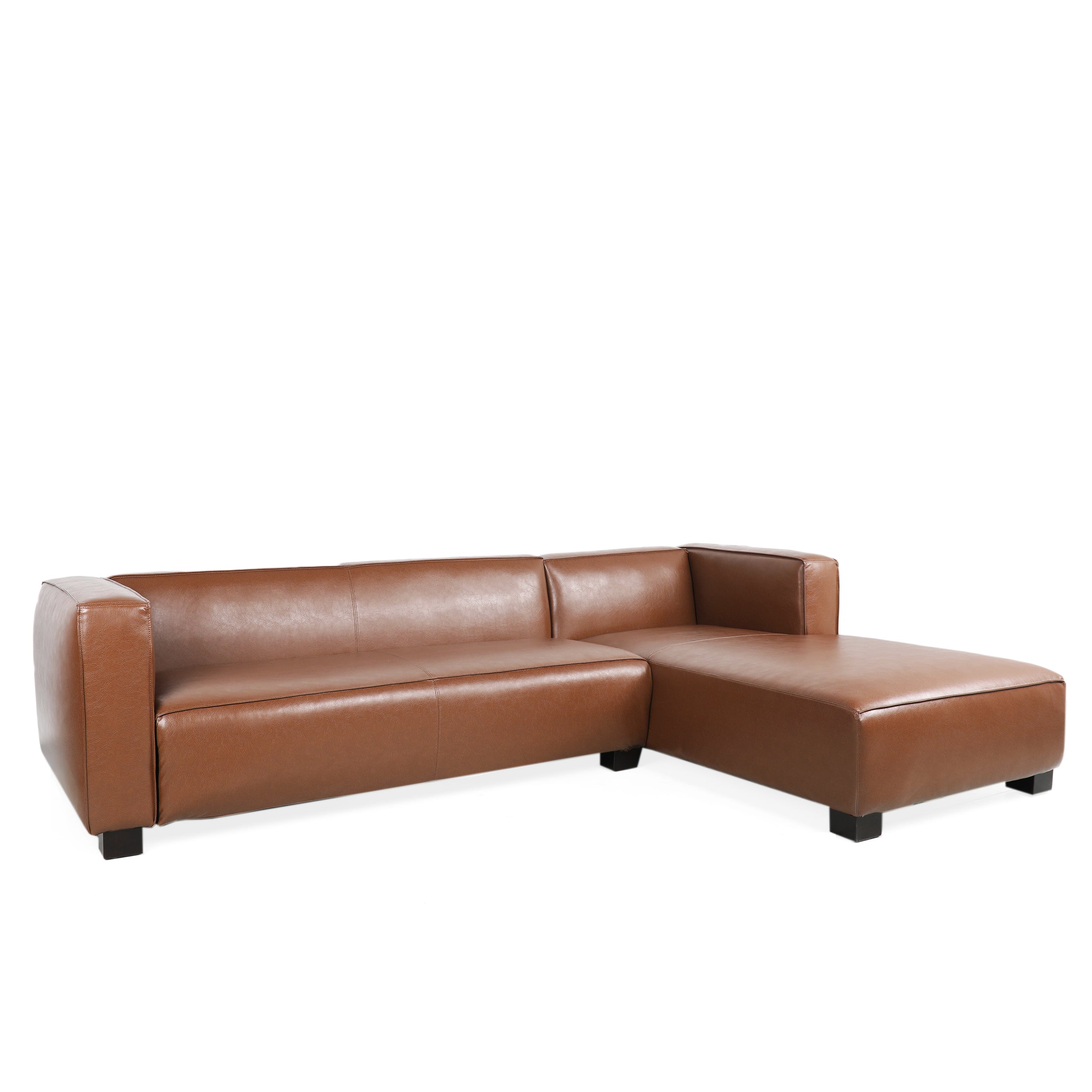 Minkler Contemporary Faux Leather 3 Seater Sofa with Chaise Lounge