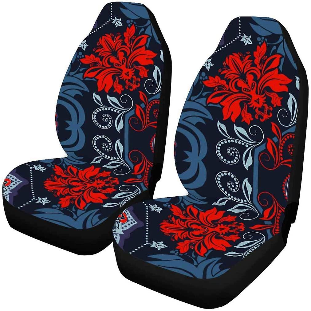 Set Of 2 Car Seat Covers Red Floral Universal Auto Front Seats Protector Fits For Car，suv Sedan，truck