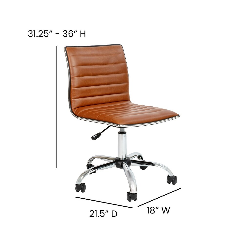 Low Back Designer Armless Ribbed Swivel Task Office Chair