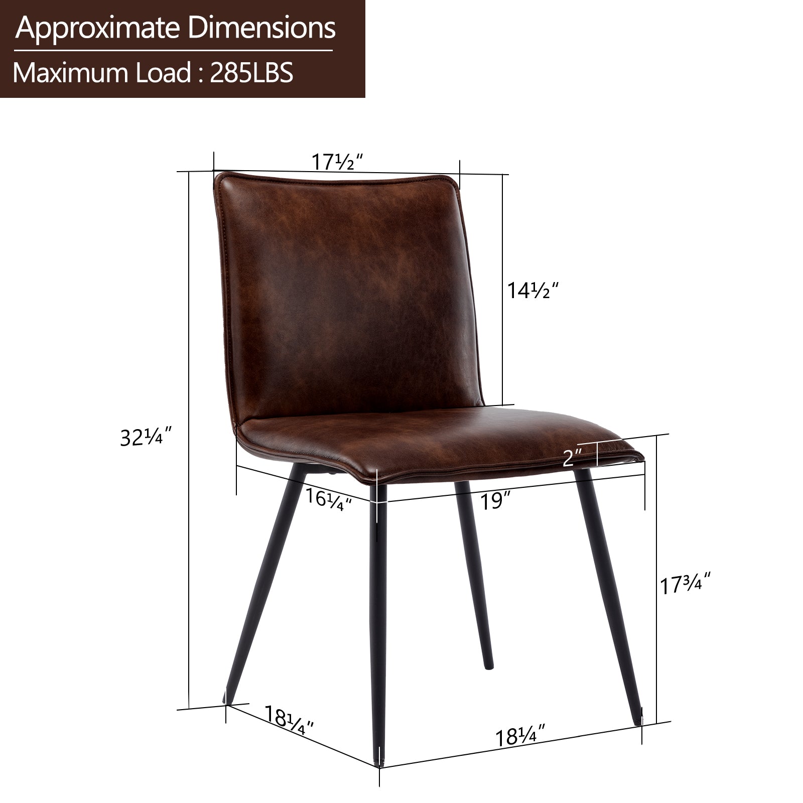 Duhome Dining Chairs Set of 4， Faux Leather Dining Room Chairs Kitchen Chairs with Black Metal Legs， Dark Brown