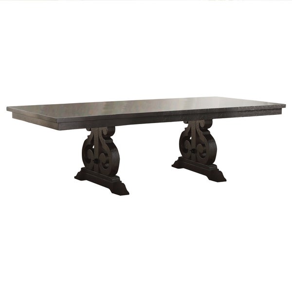 Wooden Rectangular Dining Table With Scrolled Motifs Base， Rustic Walnut