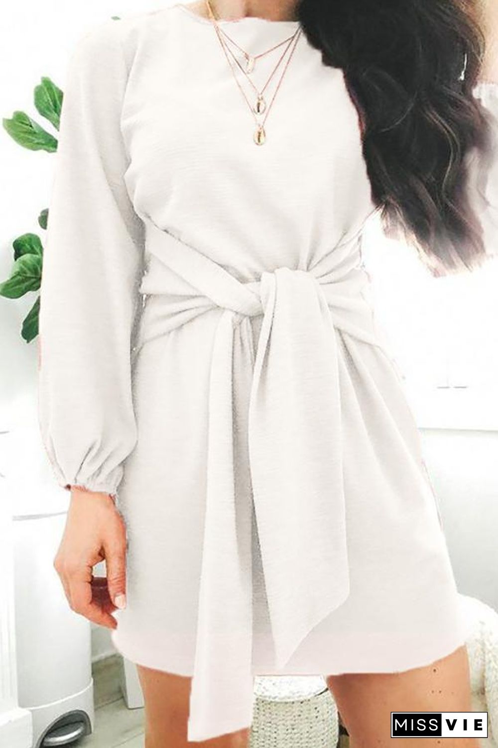 Long Sleeve Solid Color Dress P13335