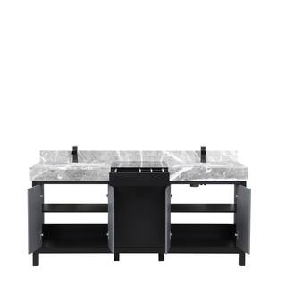 Lexora Zilara 72 in W x 22 in D Black and Grey Double Bath Vanity Castle Grey Marble Top and Matte Black Faucet Set LZ342272DLISFCM