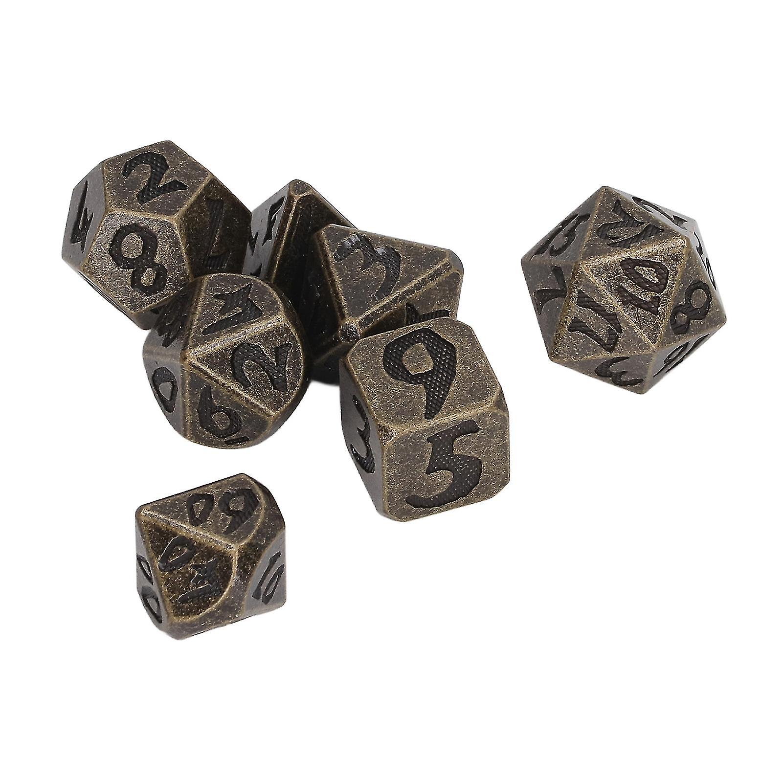 7pcs Polyhedral Dice Clear Numbers Hand Polished Portable Metal Dice Game Dice for Party Board Game