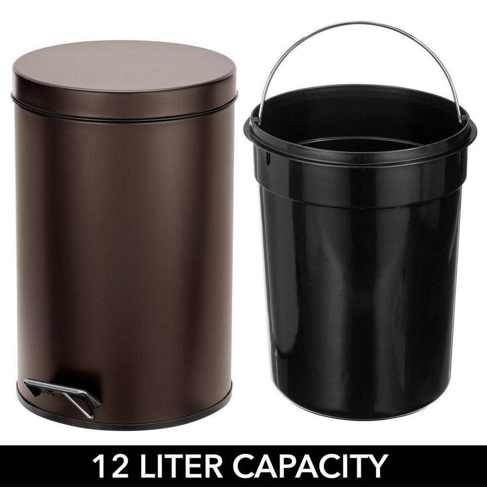 Dracelo 3.2 Gal. Round Bronze Metal Step Trash Wastebasket with Removable Liner Bucket B0B9CKBTWS