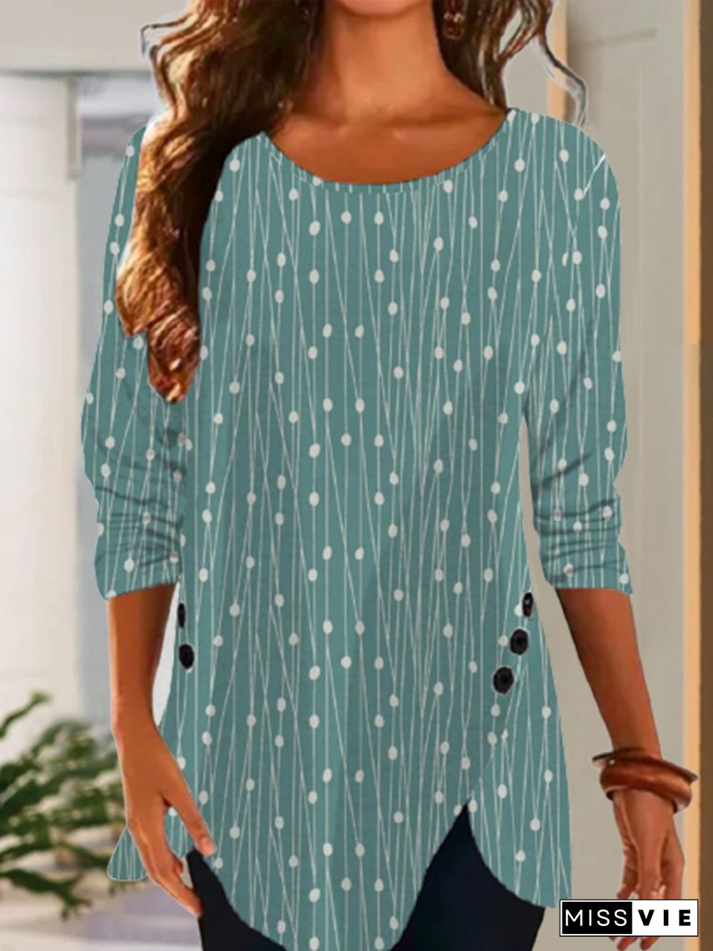 Casual Geometric Long Sleeve Crew Neck Printed Tunic Tops T-shirts