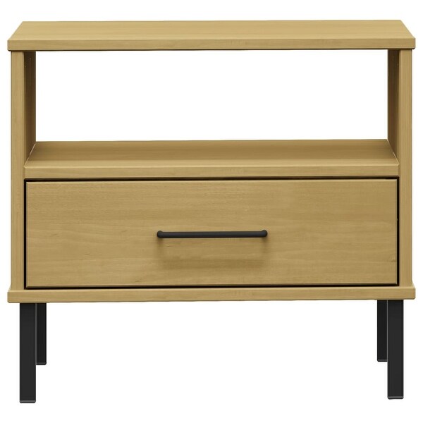 vidaXL Solid Wood Pine Bedside Table with Metal Legs OSLO Desk Multi Colors - 19.7