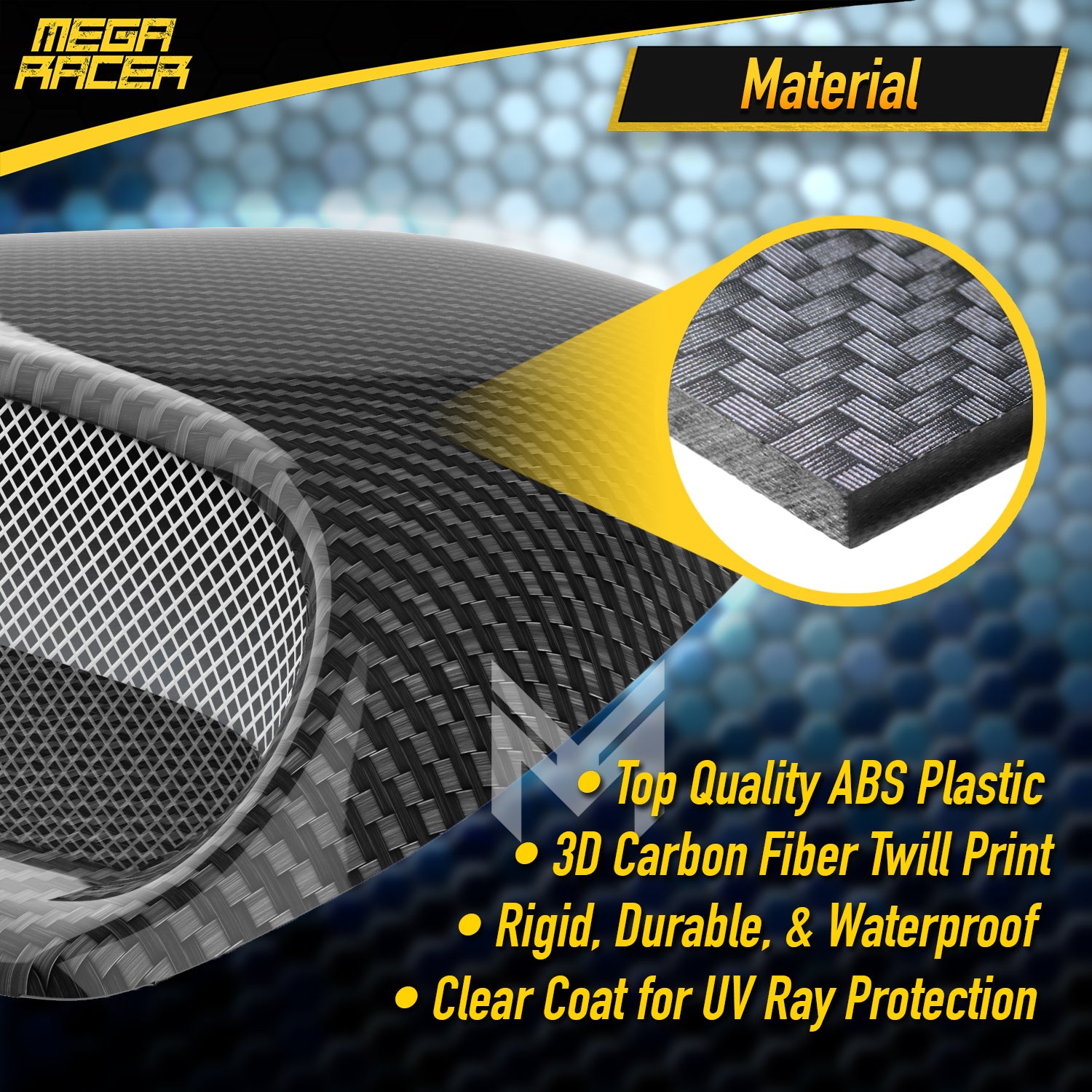 Mega Racer Printed Carbon Fiber Hood Scoop - ABS Plastic， 1 Piece