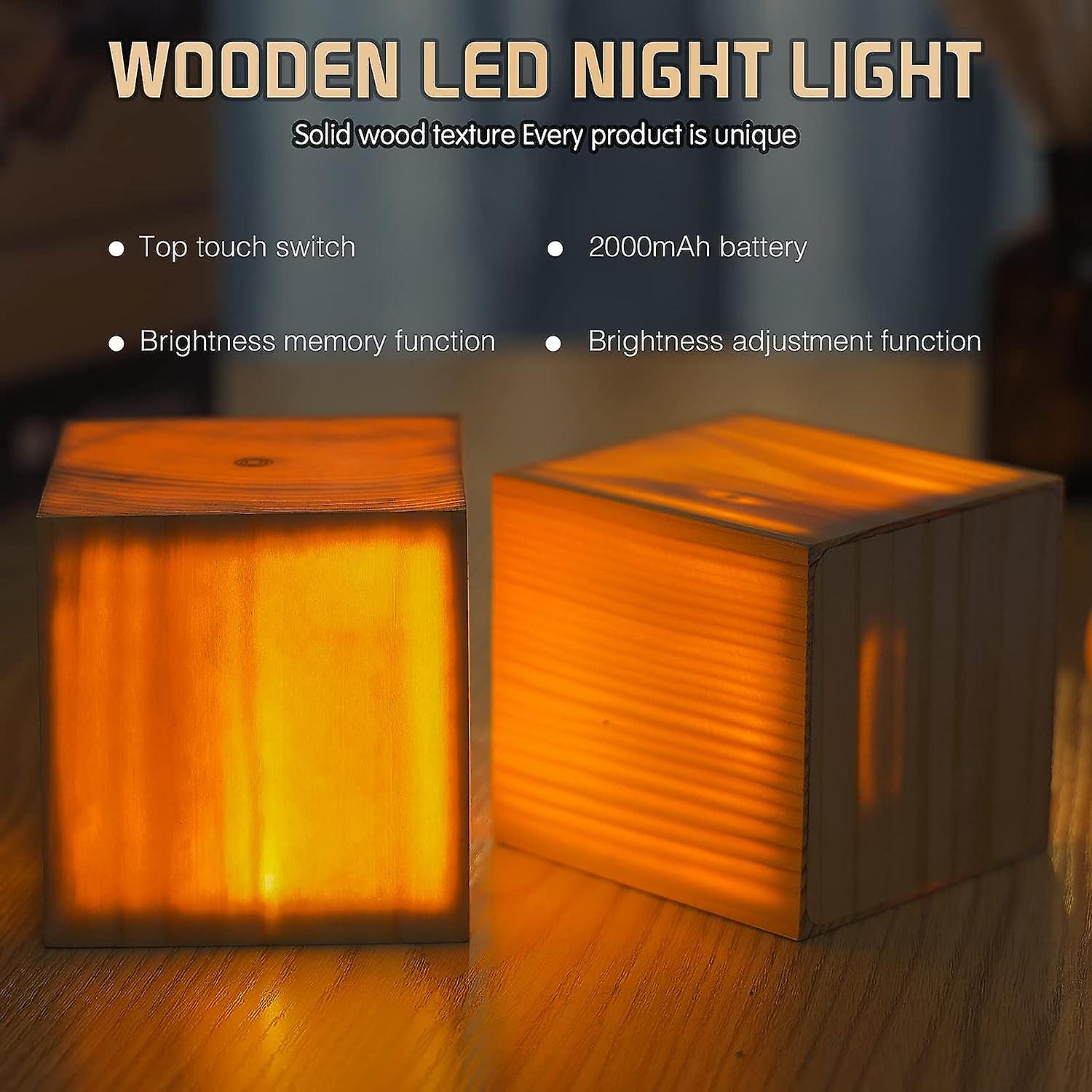 Wooden Touch Dimmable Night Light Battery Powered， Rechargeable Adjustable Brightness Portable Led Night Light， Ambient Table Lamps For Bedroom， Livin