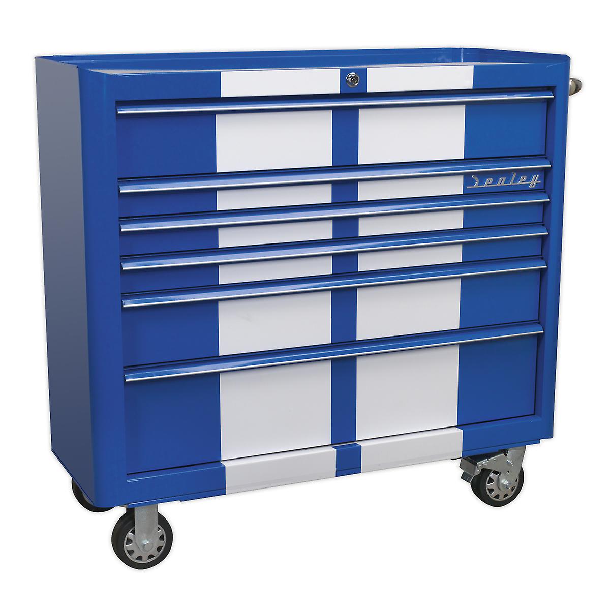 Sealey Ap41206Bws Rollcab 6 Drawer Wide Retro Style - Blue With White Stripes