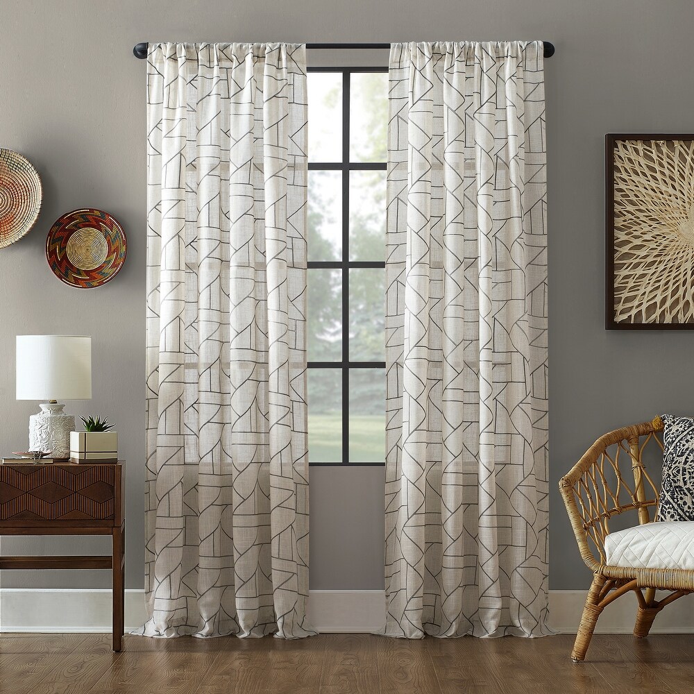 Archaeo Jigsaw Embroidery Linen Blend Curtain  Single Panel
