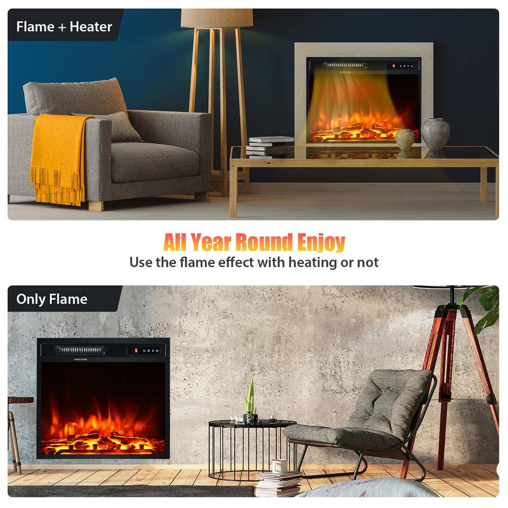 Costway 20 in. 1500-Watt Freestanding and Recessed Heater Electric Fireplace Log Flame Remote in Black FP10046US