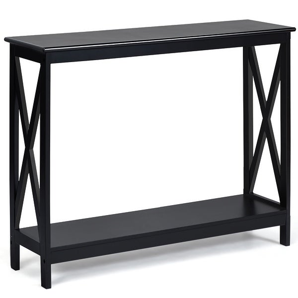 2 Tier Console Table X Design Accent Table with Storage Shelf