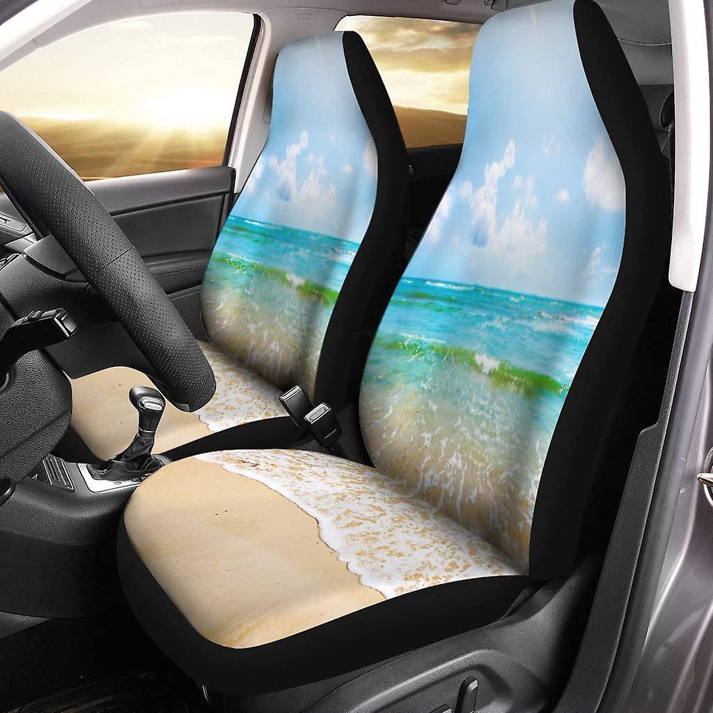 Set Of 2 Car Seat Covers Blue Tropical Beach And Stormy Sea Colorful Scene Peace Universal Auto Front Seats Protector Fits