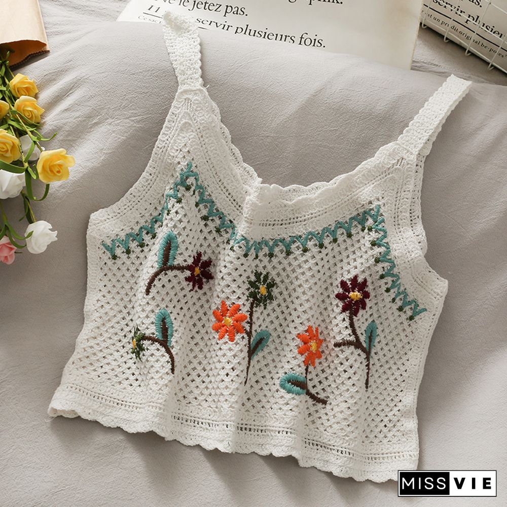 Woman Tanke Vintage Embroidery Crop Tops Camis For Women Floral Print Sleeveless Camisole Fashion Hot Top Mujer Verano