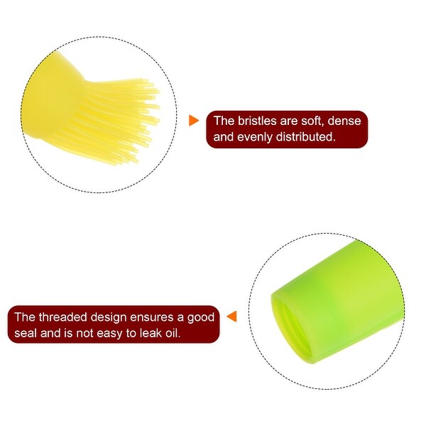 2pcs Silicone Oil Bottle Brush Tip Tail with Cap for BBQ Baking， Yellow+Green