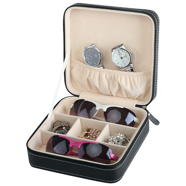 Travel Sunglass Organizer Collector - Faux Leather Jewelry Storage Case Box