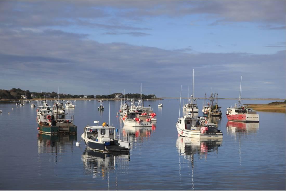 Fishing Boats， Harbor， Chatham， Cape Cod， Massachusetts， New England， Usa， Scenic Transportation World Culture Stretched Canvas Wall Art by Wendy Connett Sold by ArtCom