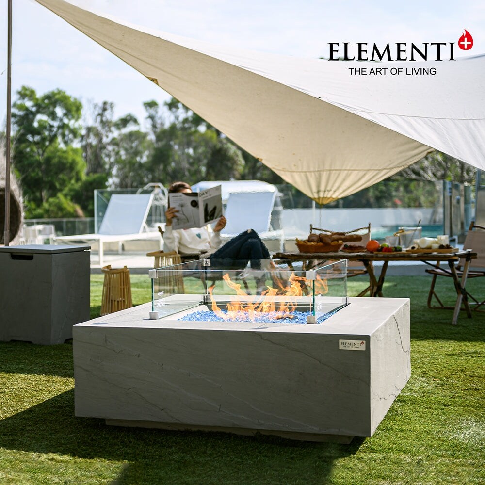 Elementi Plus Capertee Outdoor Fire Pit Table Concrete Square 60000 BTU   40 x 40 inches with Lid  Fire Glass  and Cover