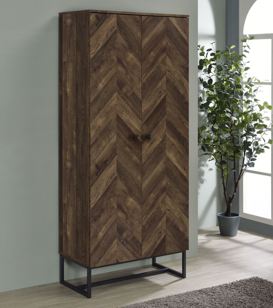 Carolyn 2 door Accent Cabinet Rustic Oak and Gunmetal Tall Accent Cabinet   Modern   Accent Chests And Cabinets   by Modon  Houzz