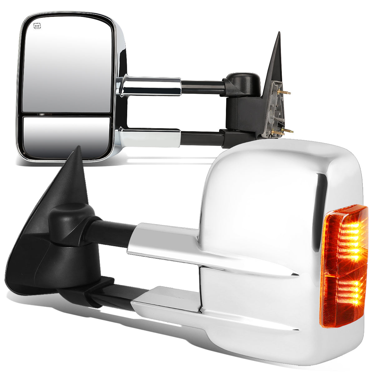 DNA Motoring TWM-021-T999-CH-AM For 1999 to 2002 Chevy Silverado GMC Sierra Yukon Tahoe Pair Powered + Heated + LED Turn Signal Side Towing Mirrors Amber 01