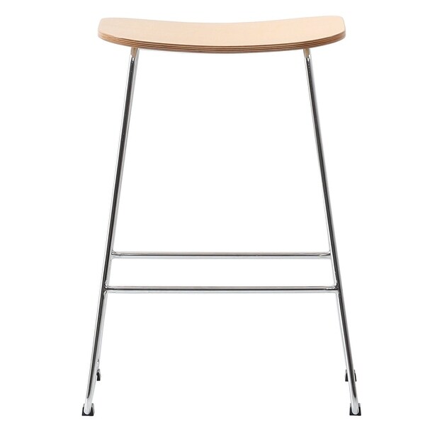 LeisureMod Melrose Modern Wood Counter Stool With Chrome Sled Base