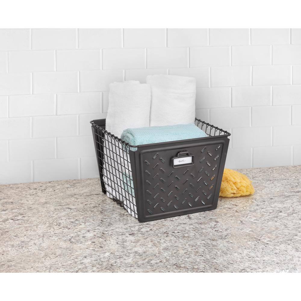 Spectrum 9 in. H x 12 in. W x 12.5 in. D Dark Gray Steel Cube Storage Bin 84076