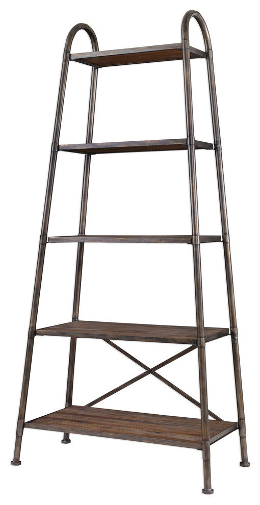 Rustic Urban Industrial Metal Wood Etagere Book Shelves Architectural Open   Industrial   Bookcases   by My Swanky Home  Houzz