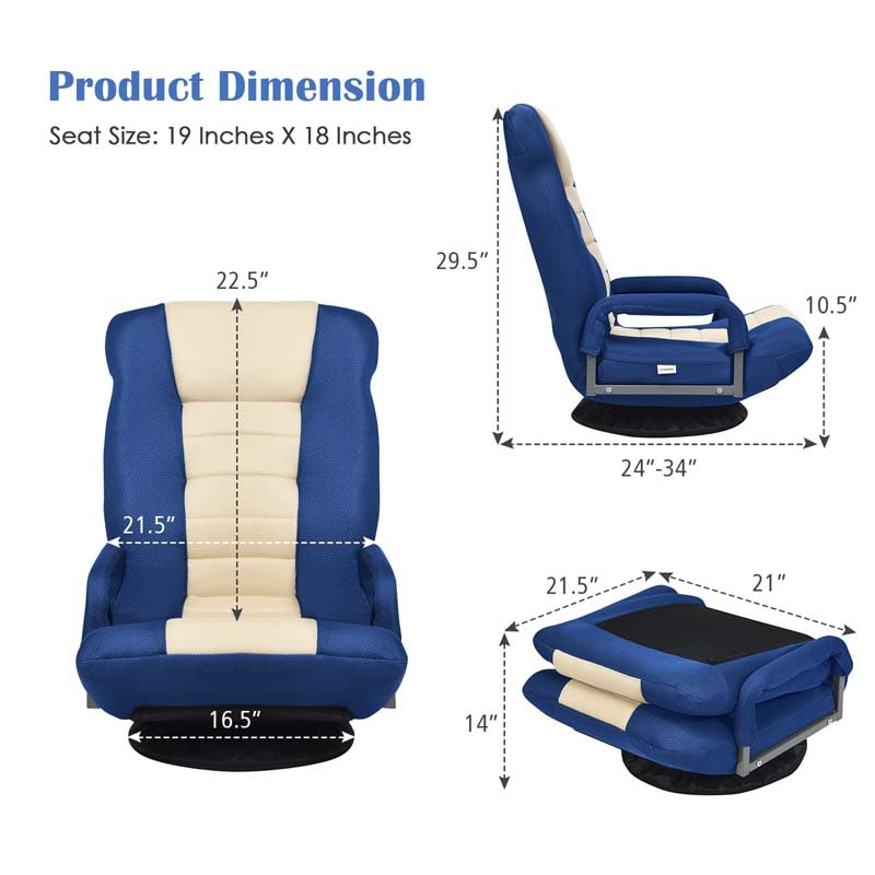 360° Swivel Floor Gaming Chair, 6-Position Adjustable Folding Floor Chair Recliner, Breathable Mesh Fabric Lazy Soft Sofa