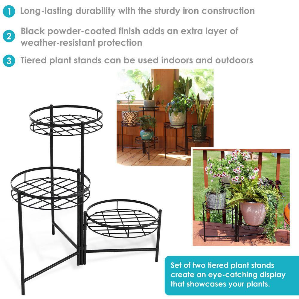 Sunnydaze Decor 22 in. Black Iron 3-Tiered Plant Stand (2-Pack) HMI-729