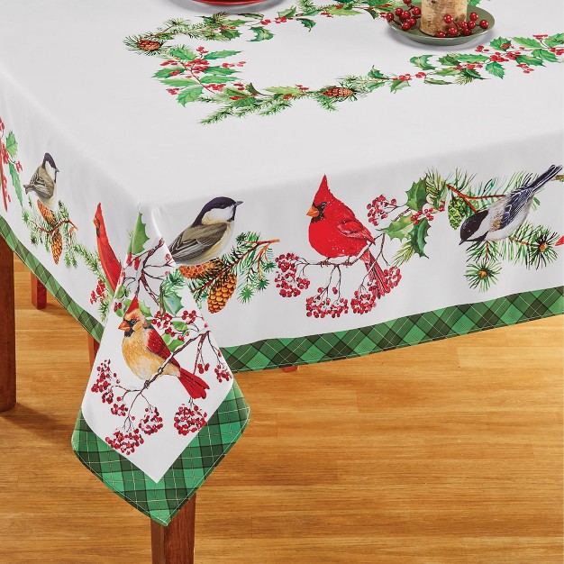 Collections Etc Cardinal Chickadee Plaid Border Tablecloth