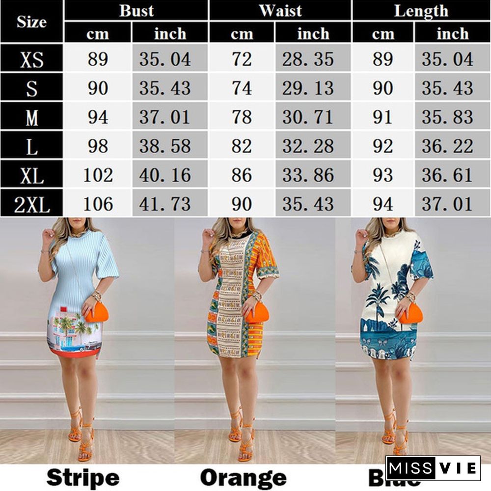 New Women Landscape Print Dress Summer Beach Party Elegant Street Dress Casual Striped Print Comfort Dress