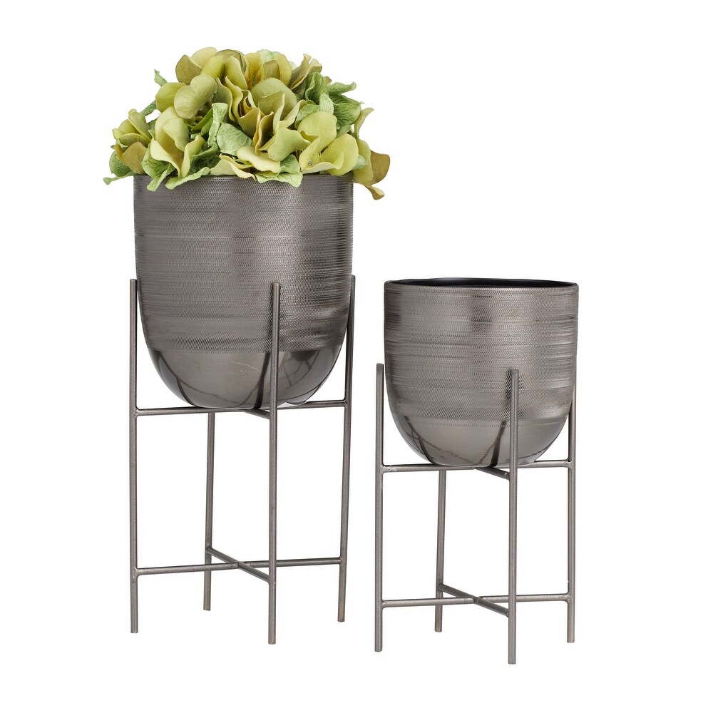 Silver  Gold or Gray Metal Modern Planter with Removable Stand (Set of 2)   S/2 6\