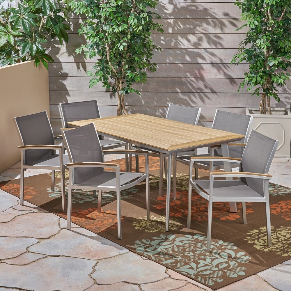 Waldrof Outdoor 7 Piece Dining Set with Wood Top by Christopher Knight Home