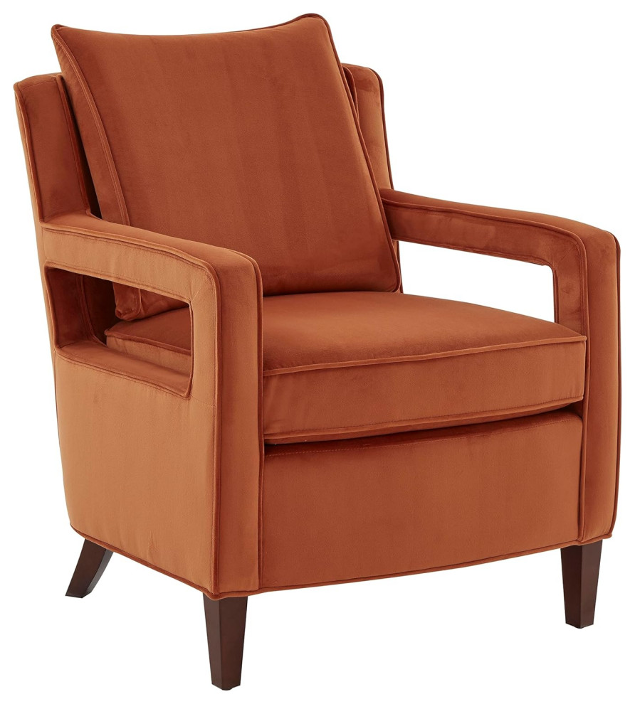 Modern Accent Chair  Cushioned Velvet Seat With Open Armrests  Burnt Orange   Modern   Armchairs And Accent Chairs   by Decor Love  Houzz