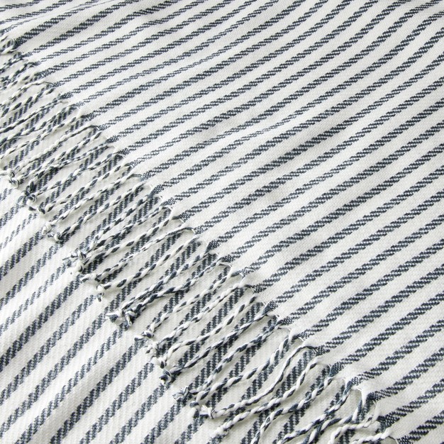 Ticking Stripe Woven Throw Blanket Gray cream With Magnolia