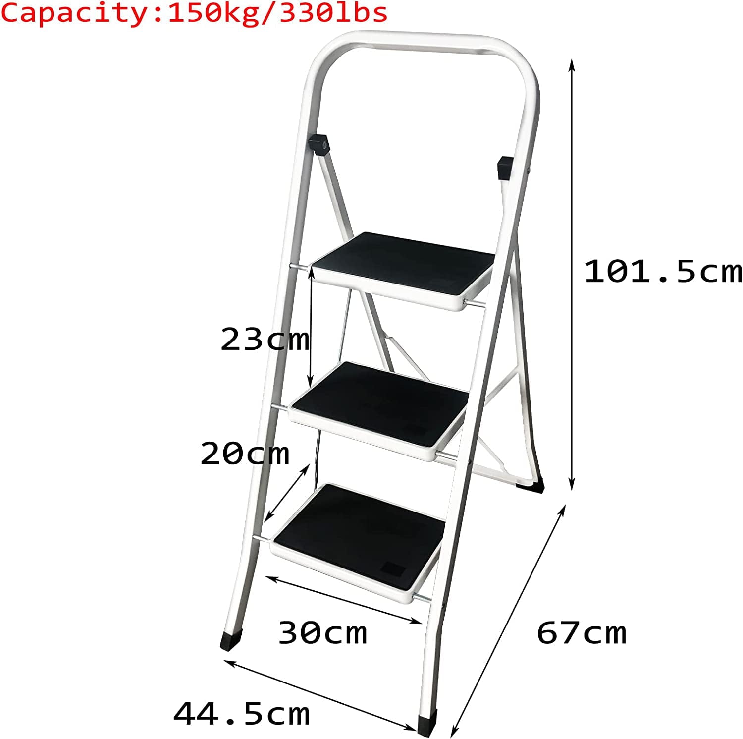 Bowoshen 3 Step Ladder,Heavy Duty Steel,Folding,Portable Kitchen Stool With Anti-Slip Mat,Ideal for Home/Kitchen/Garage/Office/Market/Garden