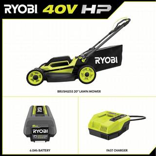 RYOBI 40V HP Brushless 20 in. Cordless Battery Walk Behind Push Mower with 6.0 Ah Battery and Charger RY401170