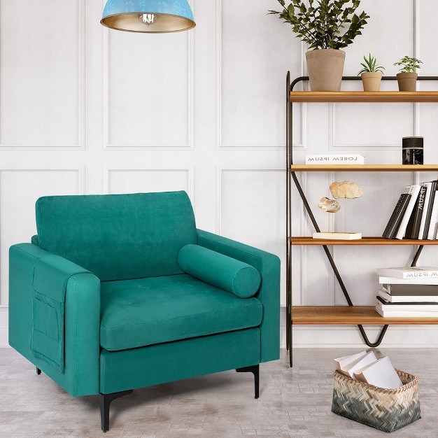 Costway Fabric Accent Armchair Single Sofa W Bolster amp Side Storage Teal