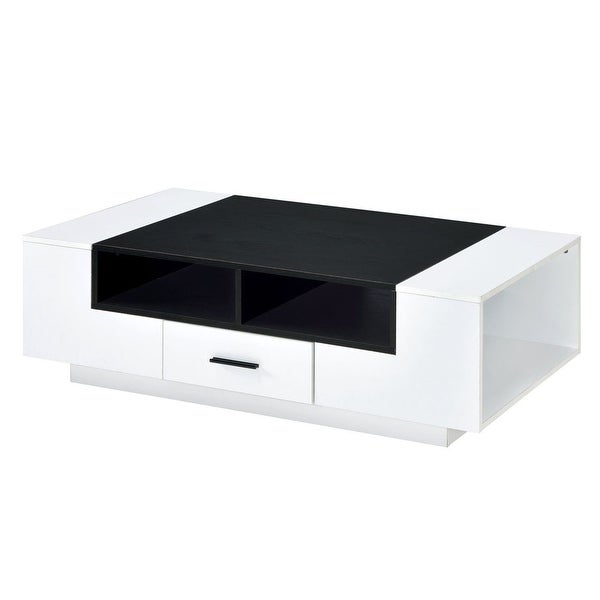 End Table Coffee Table Wooden Table for Living Room， White and Black