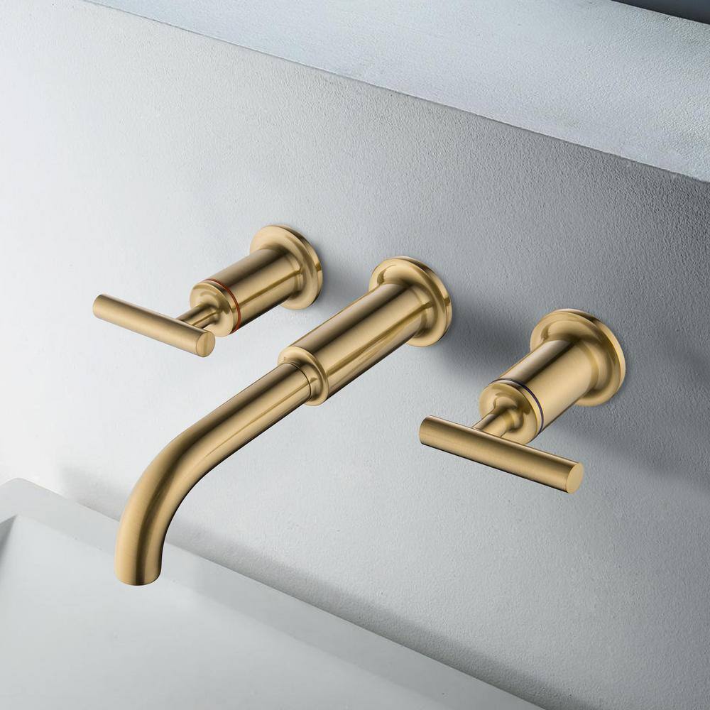 Hlihome 2-Handle Brass Bathroom Wall-Mount Faucet Three Hole in Brushed Gold DK-9003-BG