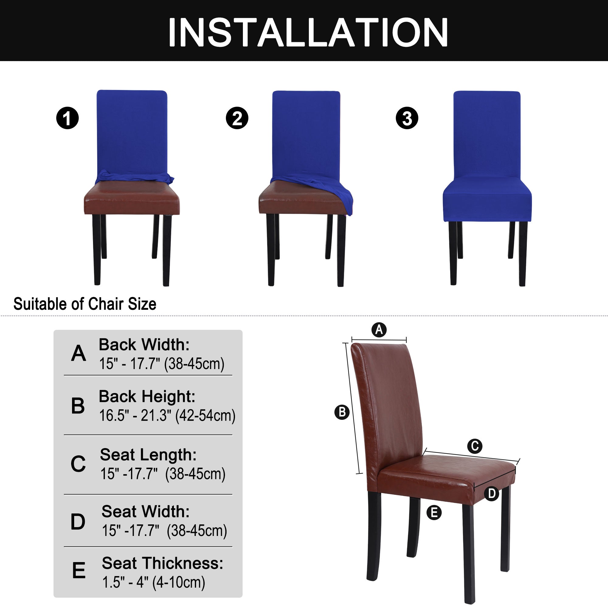 Unique Bargains Stretch Polyester Dining Chair Covers Protector Set of 6, Blue