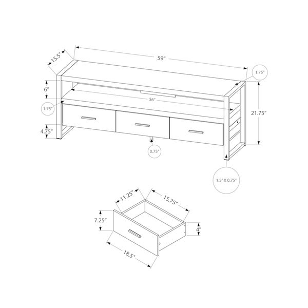 Tv Stand， 60 Inch， Console， Media Entertainment Center， Storage Drawers， Living Room， Bedroom， Metal， Laminate