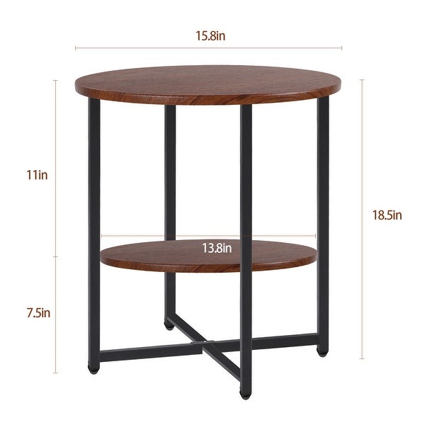 2 Tier Wooden Round End Table with Storage Shelf - 15.8x18.5”(Dia x H)