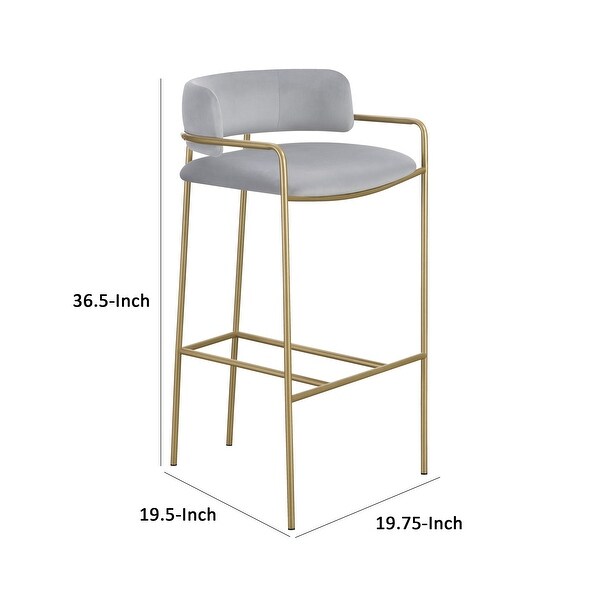 Lox 30 Inch Modern Barstool， Gray Padded Back and Seat， Gold Finish Metal