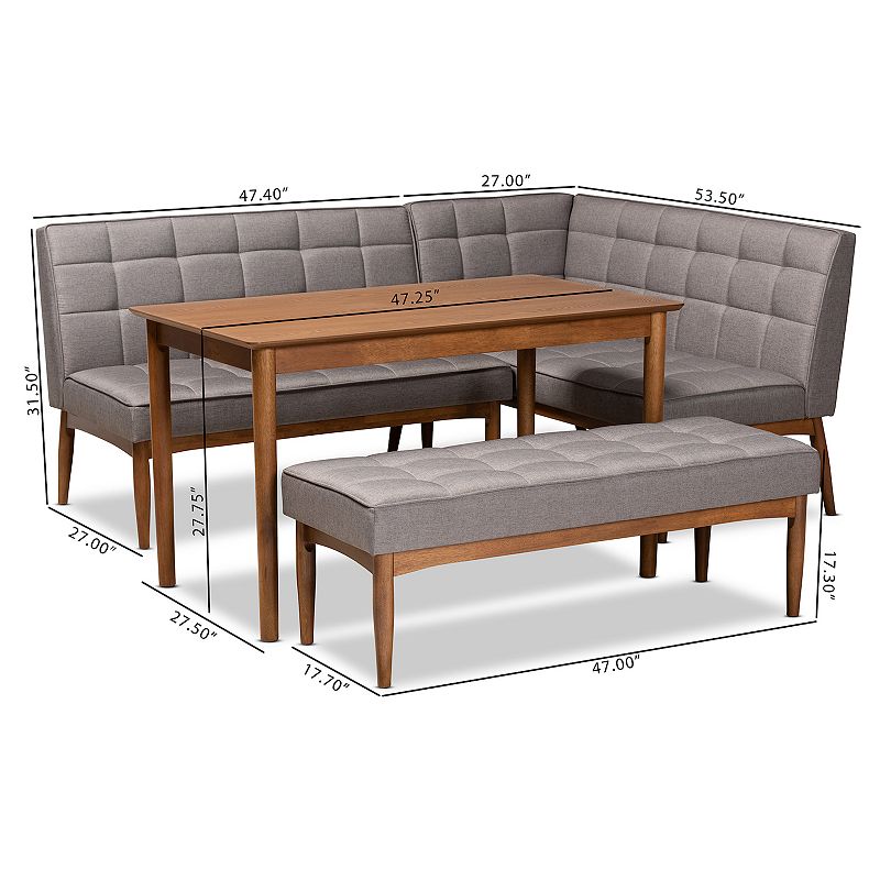 Baxton Studio Sanford Dining Table and Benches 4-piece Set