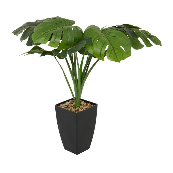 Green Faux Foliage Monstera Artificial Plant with Realistic Leaves and Black Tapered Pot